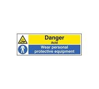 Caledonia Signs 14266G Danger Acid Wear PPE Sign, 300 mm x 100 mm, Rigid Plastic