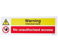 Caledonia Signs 14534G Warning Chemical Store No Unauthorised Access Sign, 300 mm x 100 mm, Rigid Plastic