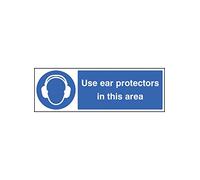 Caledonia Signs 15010G Use Ear Protectors in this Area Sign, 300 mm x 100 mm, Rigid Plastic