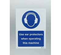 Caledonia Signs 15011E Use Ear Protectors when Operating Machine Sign, 200 mm x 150 mm, Rigid Plastic