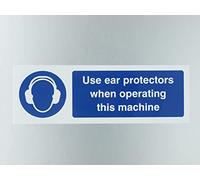 Caledonia Signs 15011M Use Ear Protectors when Operating Machine Sign, 600 mm x 200 mm, Rigid Plastic