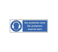 Caledonia Signs 15013G Ear Protection Zone Ear Protectors Must be Worn Sign, 300 mm x 100 mm, Rigid Plastic