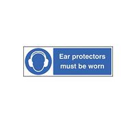 Caledonia Signs 15023M Ear Protectors Must be Worn Sign, 600 mm x 200 mm, Rigid Plastic
