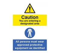 Caledonia Signs 15217K Designated Area all Persons Must wear Approved PPE Sign, 400 mm x 300 mm, Rigid Plastic