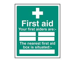 Caledonia Signs 16027H "First Aiders the Nearest First Aid Box is Situated" Sign, Rigid Plastic, 300 mm x 250 mm