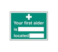 Caledonia Signs 16038E "Your First Aider is Located" Sign, Rigid Plastic, 200 mm x 150 mm