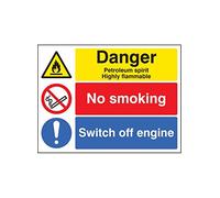 Caledonia Signs 16201K "Petroleum Spirit/No Smoking/Switch Off Engine" Sign, Rigid Plastic, 400 mm x 300 mm