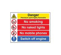 Caledonia Signs 16228Q "Petroleum Spirit Highly Flammable/No Smoking Etc." Sign, Rigid Plastic, 600 mm x 450 mm
