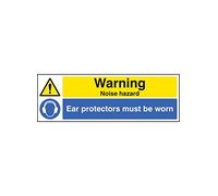 Caledonia Signs 16251M "Warning Noise Hazard Ear Protection Must be Worn" Sign, Rigid Plastic, 600 mm x 200 mm
