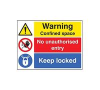 Caledonia Signs 16263H "Warning Confined Space No Entry Keep Locked" Sign, Rigid Plastic, 300 mm x 250 mm