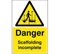 Caledonia Signs 16442P "Danger Scaffolding Incomplete" Sign, Rigid Plastic, 600 mm x 400 mm