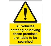 Caledonia Signs 17530Q "All Vehicles Entering or Leaving Liable to be Searched" Sign, Rigid Plastic, 600 mm x 450 mm
