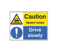 Caledonia Signs 17599K "Caution Speed Ramps Drive Slowly" Sign, Rigid Plastic, 400 mm x 300 mm