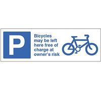 Caledonia Signs 17695M Cycles May Be Left Here Free of Charge at Owners Risk Sign, Rigid Plastic, 600 mm x 200 mm