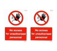 Caledonia Signs 23205E No Access For Unauthorised Personnel Sign, Self Adhesive Vinyl, 200 mm x 150 mm (Pack of 2)