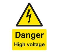 Caledonia Signs 24009K Danger High Voltage Sign, Self Adhesive Vinyl, 400 mm x 300 mm