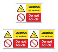 Caledonia Signs 24237A Caution Hot Surface Do Not Touch Sign, Self Adhesive Vinyl, brown|yellow|red|beige|black, 100 mm x 75 mm (Pack of 3)