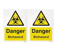 Caledonia Signs 24536E Danger Biohazard Sign, Self Adhesive Vinyl, 200 mm x 150 mm (Pack of 2)