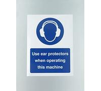 Caledonia Signs 25011K Use Ear Protectors When Operating Machine Sign, Self Adhesive Vinyl, 400 mm x 300 mm