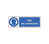 Caledonia Signs 25012M Use Ear Protectors Sign, Self Adhesive Vinyl, 600 mm x 200 mm