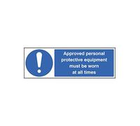 Caledonia Signs 25221M Approved Personal Protective Equipment Must be Worn at All Times Sign, Self Adhesive Vinyl, 600 mm x 200 mm