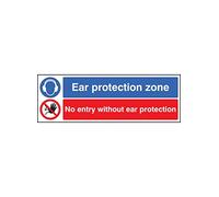 Caledonia Signs 26250M "Ear Protection Zone No Entry without Ear Protection" Sign, Self Adhesive Vinyl, 600 mm x 200 mm