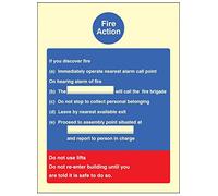 Caledonia Signs 31403H "Fire Action Standard" Sign, Photo luminescent Rigid, 300 mm x 250 mm