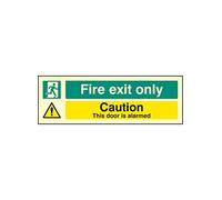 Caledonia Signs 32061G "Fire Exit Only Caution This Door Is Alarmed" Sign, Photo luminescent Rigid, 300 mm x 100 mm