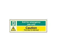 Caledonia Signs 32065L "ExIt For Emergency Use Only Caution This Door Is Alarmed" Sign, Photo luminescent Rigid, 450 mm x 150 mm