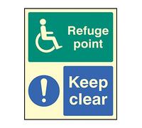 Caledonia Signs 32096H "Refuge Point Keep Clear" Sign, Photo luminescent Rigid, 300 mm x 250 mm