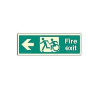 Caledonia Signs 32162L "Disabled Fire Exit Arrow Left, Inclusive Design" Sign, Photo luminescent Rigid, 450 mm x 150 mm