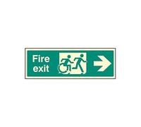 Caledonia Signs 32163L "Disabled Fire Exit Arrow Right, Inclusive Design" Sign, Photo luminescent Rigid, 450 mm x 150 mm