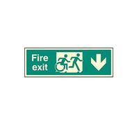 Caledonia Signs 32165L "Disabled Fire Exit Arrow Down, Inclusive Design" Sign, Photo luminescent Rigid, 450 mm x 150 mm