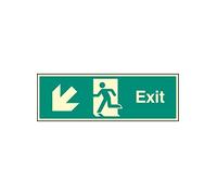 Caledonia Signs 42013L Exit-Down and Left Sign, Photo luminescent, Self-Adhesive, Vinyl, 450 mm x 150 mm