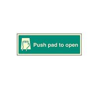 Caledonia Signs 42051G Push Pad to Open Sign, Photo luminescent, Self-Adhesive, Vinyl, 300 mm x 100 mm