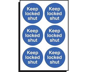 Caledonia Signs 51660 "Keep Locked Shut" Sign, 65 mm Diameter (Pack of 6)