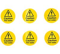 Caledonia Signs 56098 Caution Hot Water, 65 mm Diameter (Pack of 6)