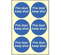 Caledonia Signs 59690 Fire Door Keep Shut Label, Photoluminescent, 65 mm Diameter (Pack of 6)