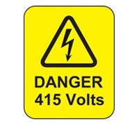Caledonia Signs 59767 Danger 415 Volts Label, 40 mm x 50 mm (Pack of 100)