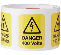 Caledonia Signs 59788 Danger 400 Volts Label, 40 mm x 50 mm (Pack of 100)