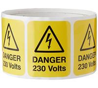 Caledonia Signs 59789 Danger 230 Volts Label, 40 mm x 50 mm (Pack of 100)