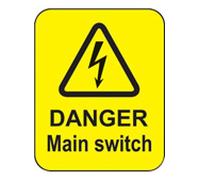 Caledonia Signs 59796 Danger Main Switch Label, 40 mm x 50 mm (Pack of 100)