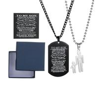 CaleesLLC American Flag Dog Tag Necklace to Son from Mom and Dad Personalized Stainless Steel Necklace with Words TO MY SON LOVE YOU for Graduation Birthday Christmas Gift, M, Stainless Steel, Zircon