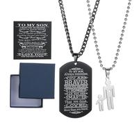 CaleesLLC American Flag Dog Tag Necklace to Son from Mom and Dad Personalized Stainless Steel Necklace with Words TO MY SON LOVE YOU for Graduation Birthday Christmas Gift, M, Stainless Steel, Zircon