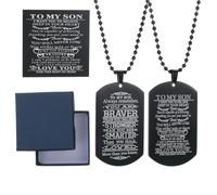 CaleesLLC American Flag Dog Tag Necklace to Son from Mom and Dad Personalized Stainless Steel Necklace with Words TO MY SON LOVE YOU for Graduation Birthday Christmas Gift, Stainless Steel, No