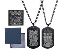 CaleesLLC American Flag Dog Tag Necklace to Son from Mom and Dad Personalized Stainless Steel Necklace with Words TO MY SON LOVE YOU for Graduation Birthday Christmas Gift, M, Stainless Steel, Zircon