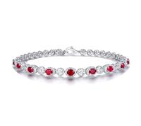 Calefee 14 Karat Gold Bracelets for Women, Lab Grown Ruby Bracelet Adjustable 6.7 inches + 1.5 inches Length with Moissanite, Bridal Jewellery for Wedding Dainty
