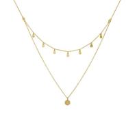 Calefee 2 Layer Necklaces for Women, 9k Real Gold Necklaces Chain Coin Pendant with Lab Created Diamond, 36+5cm