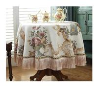 Calefee 56 inch Round Tablecloths, Chenille Dining Table Cloth Elegant Vintage Floral Jacquard with Tassels Fall Table Cloth Wedding