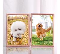 Calefee 6x8 Photo Frame 2 Photos, Rose Gold Metal Photo Frames Tabletop, Vertical bi Fold Office Desk Decor, 1 Pack